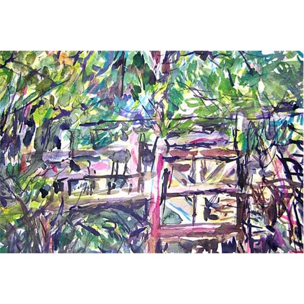 A house in the jungle, 2004 Water colour on paper 36 x 53 cm.	