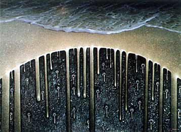 Work : Falling sand hole on the beach, 2000 Acrylic on canvas, 92 x 70.5 cm.Falling sand hole on the beach
