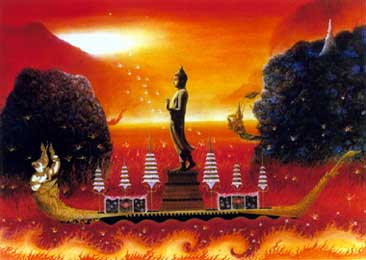 The dharma boat sailing in the sea of fire