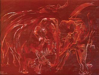 Elephant,red by Aree Soothipunt