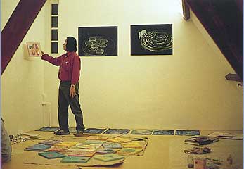 Somwong Tupparat is working in studio of Thai Art Foundation