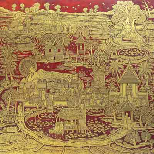 Dhamma way Gilded Lacqueeware 120x120 cm.