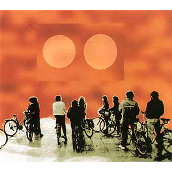 Jesus Christ on Bicycle, 1999<br>Mixed media on canvas, <br> 80 x 90 cm.