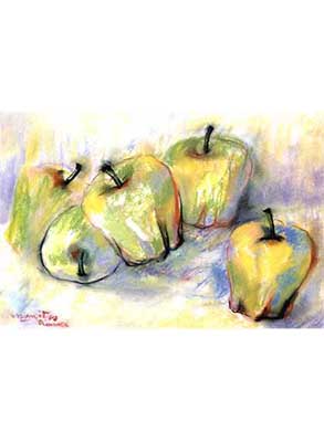 Apple 3</br>Pastels on paper</br>25 x 36 cm., 1963 Collection of the Artist