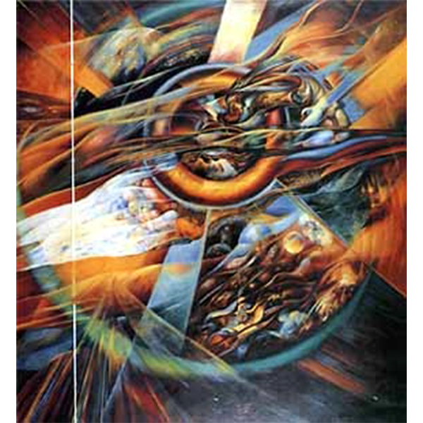 The Symphony of the Universe, 1971 Oil on canvas 140x50 cm. Collection Sathien Sathirasut