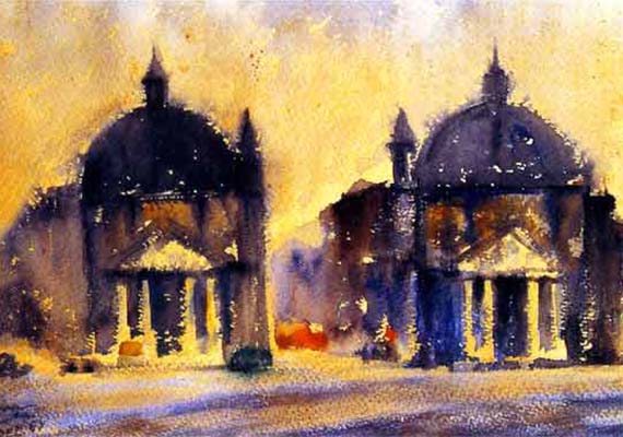 Popolo Square, 1962-1963</br>Water colour on paper</br>28 x 50 cm.</br>Collection of National Museum Silpa Bhirasri Memorial, Bangkok